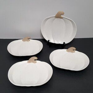 NEW RARE Kirklands Set of 4 Speckled White Pumpkin Salad Plates